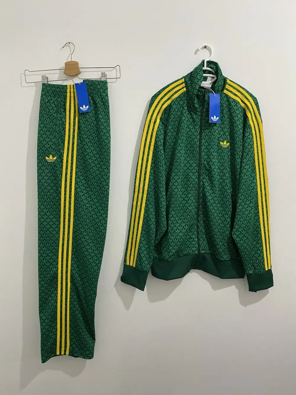 Adidas Originals Classic Firebird Loose Monogram Tracksuit Green Yellow Size 2XL